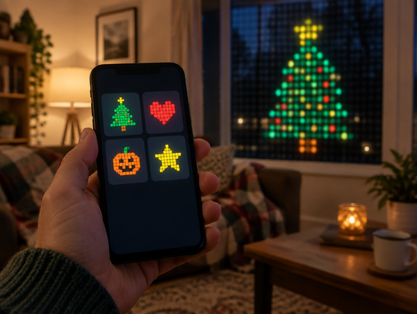 Phone app controlling the Norrow pixel curtain (illustration)