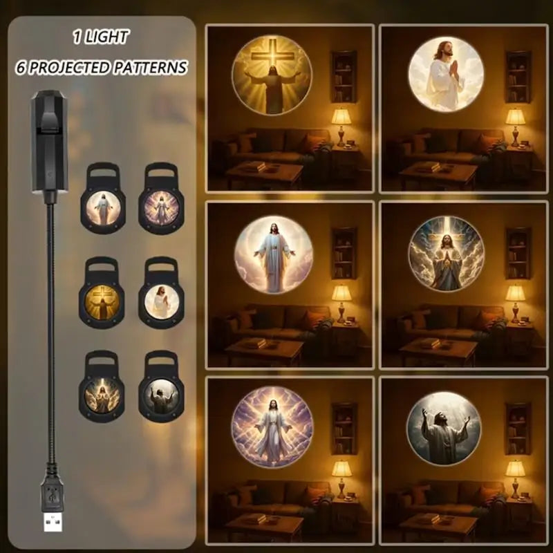 The Norrow Faith Light with its interchangeable scene caps (manufacturer image)